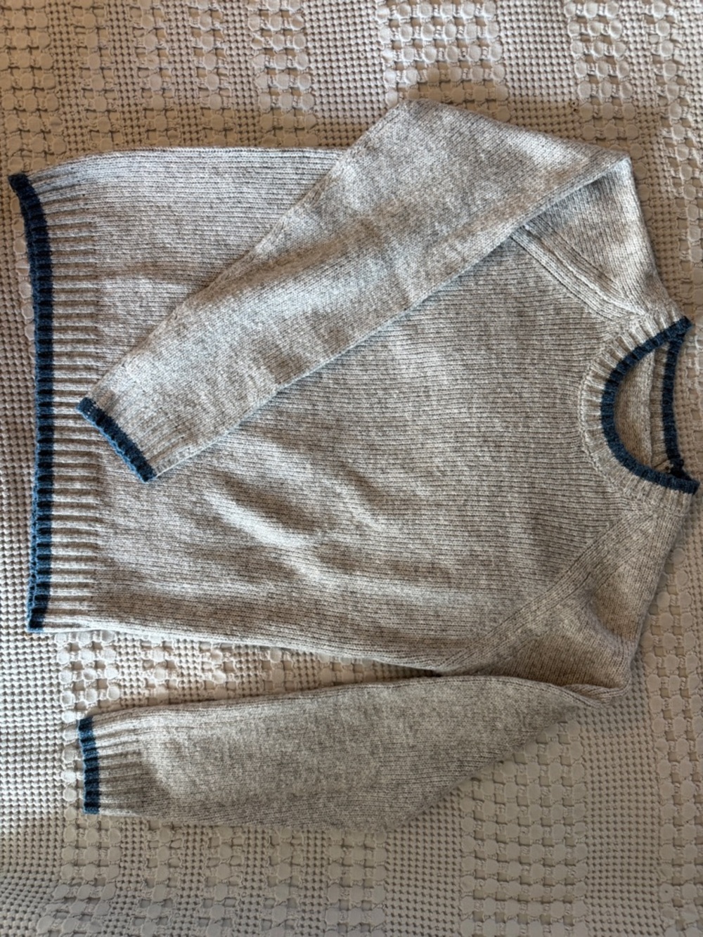 Gray Crewneck Sweater with Navy Trim